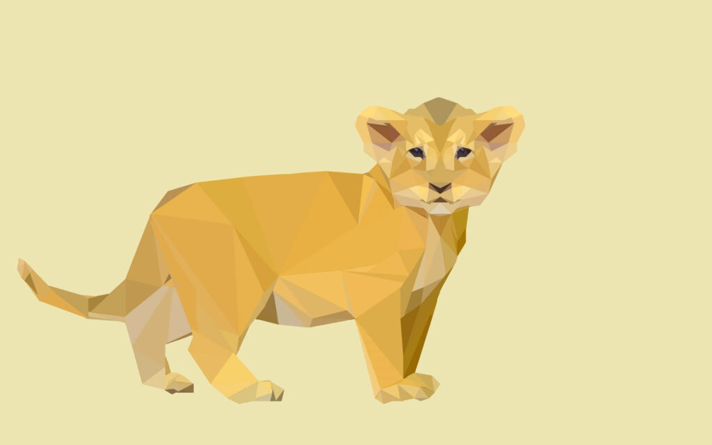 4D HD Geometric Lion Cub Wallpaper - Modern Artistic Design