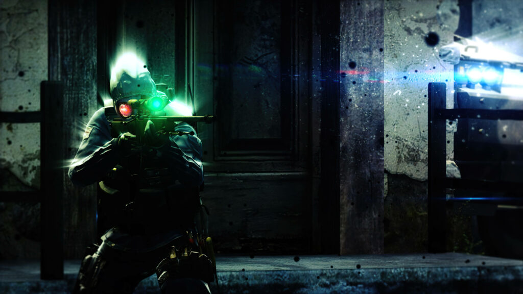 Green-Glowing AWP Sniper: Tactical Warfare in a CS:GO Battleground Wallpaper