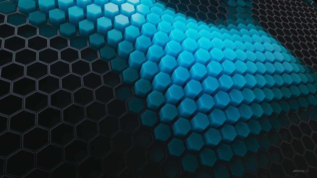 4K 3D blue hexagonal pillars wave abstract digital art cyan gradient tech wallpaper background