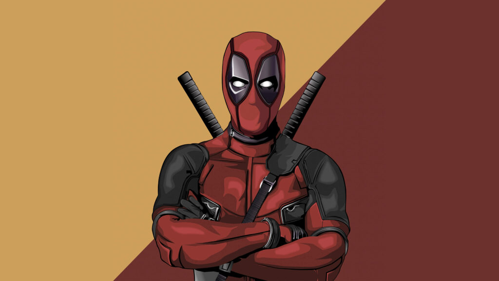 Deadpool 4K Vector Wallpaper: Iconic Pose & Katanas on Dual-Tone BG