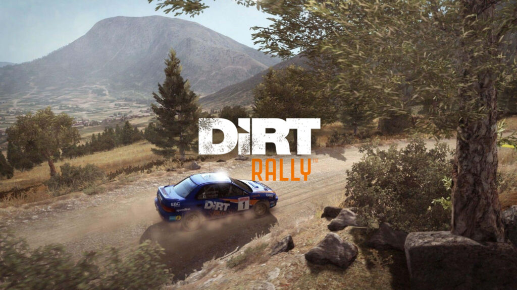Blue rally car racing in Dust Rally game promo wallpaper