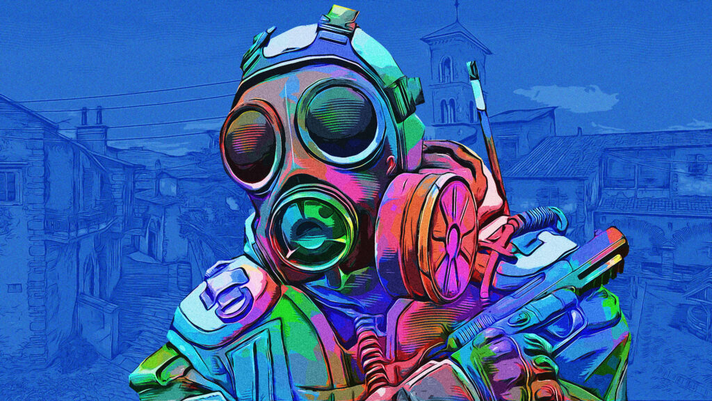 Vibrant Gas Masked Agent: Stunning 4k Background From Counter-Strike Global Offensive Wallpaper