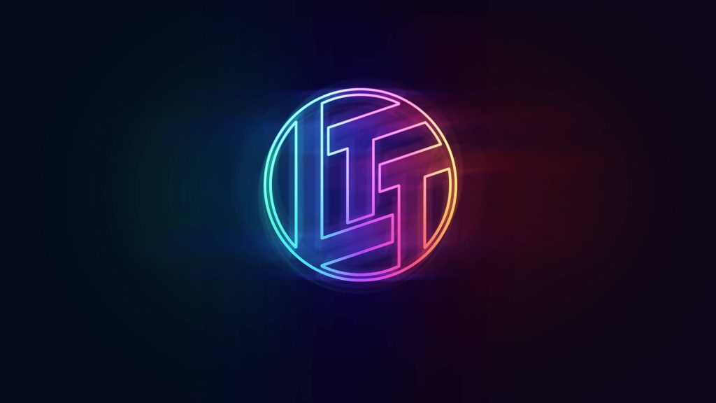 4K LTT Linus Tech Tips logo wallpaper glowing neon RGB rainbow on dark cinematic background