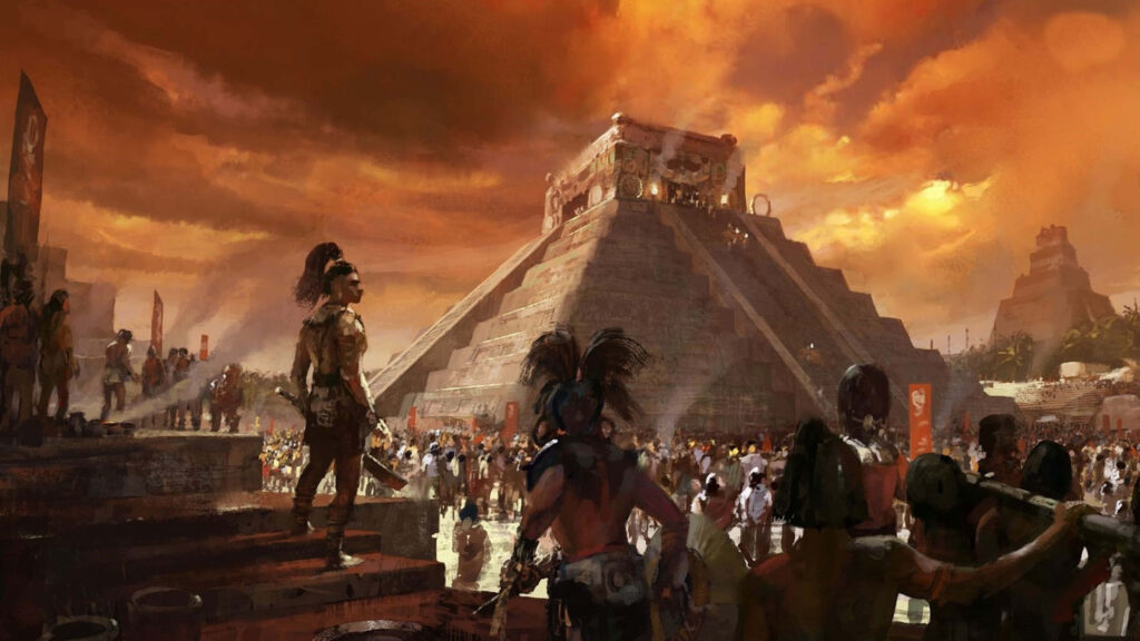Empire Enshrouded: Mystical Mayans Captivated by Celestial Smoke Wallpaper