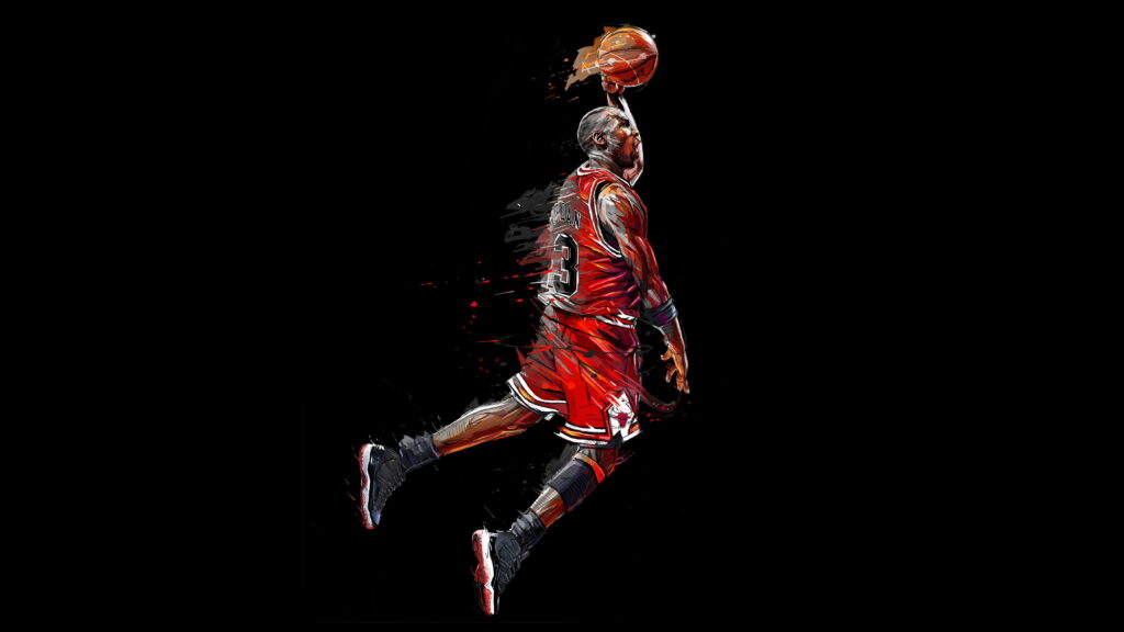 Michael Jordan 4K wallpaper slam dunk Chicago Bulls vibrant red sketch art background