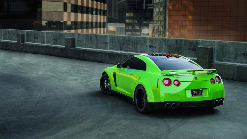 Neon Green Nissan GT-R 4K Wallpaper: Sporty Urban Vibes