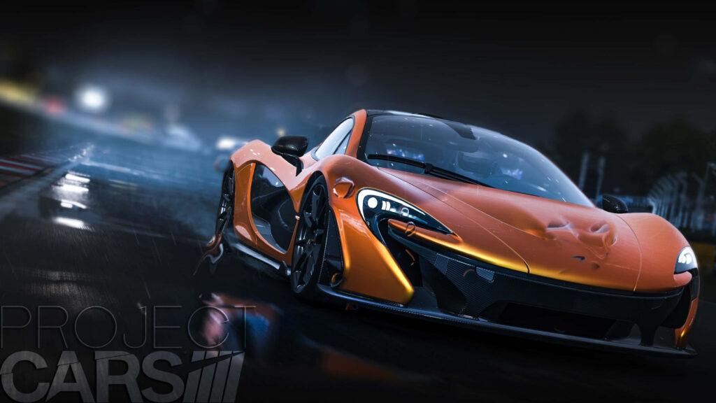Orange McLaren P1 racing on wet night road 4K Project Cars wallpaper background speed