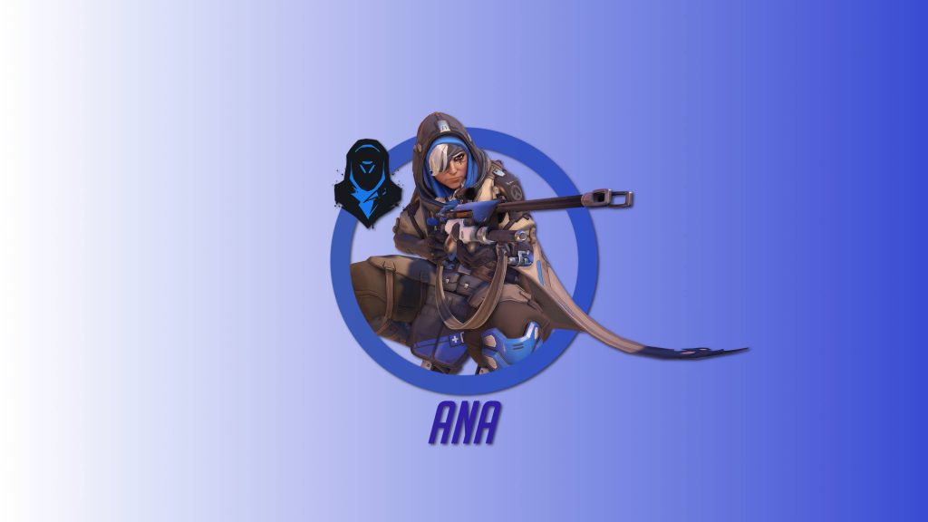 4K Overwatch Ana Amari wallpaper sniper aiming rifle minimalist blue gradient background