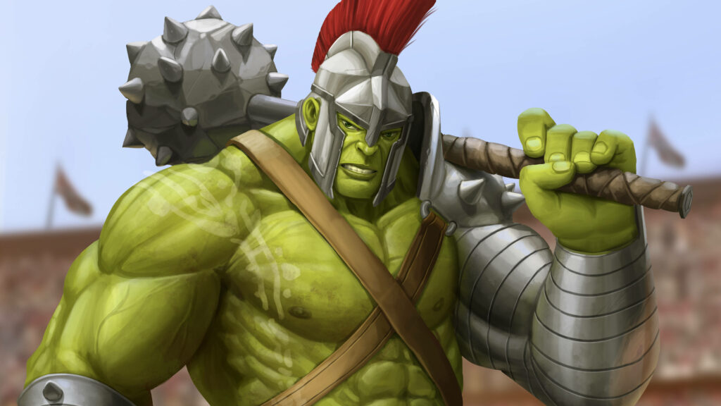 Epic 4K Wallpaper: Hulk in Gladiator Armor - Dramatic Arena Background