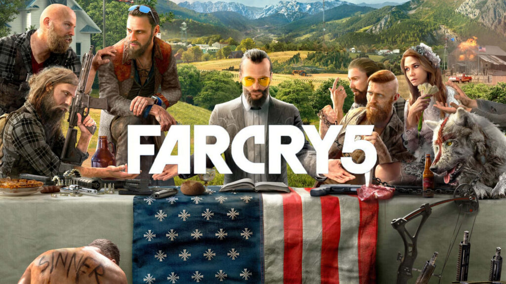 Intense Far Cry 5 Characters in Dramatic Mountain Setting Wallpaper