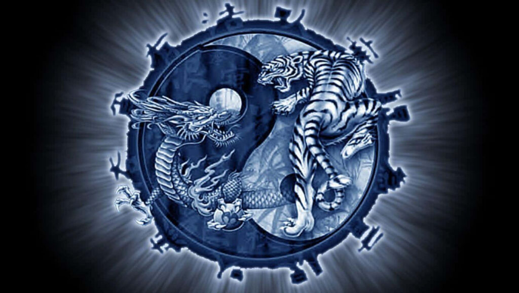 Striking 4K Yin Yang Wallpaper with Dragon and Tiger Design