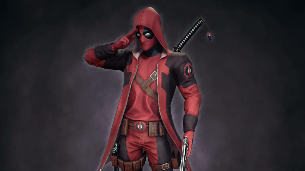 Deadpool: Swag Salute in Red Hooded Jacket - 4k Background Photo Wallpaper