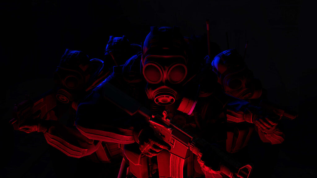 4K Action: Powerful Counter-Terrorists Bearing the Crimson Glow - An Epic Scene from Counter-Strike Global Offensive Wallpaper