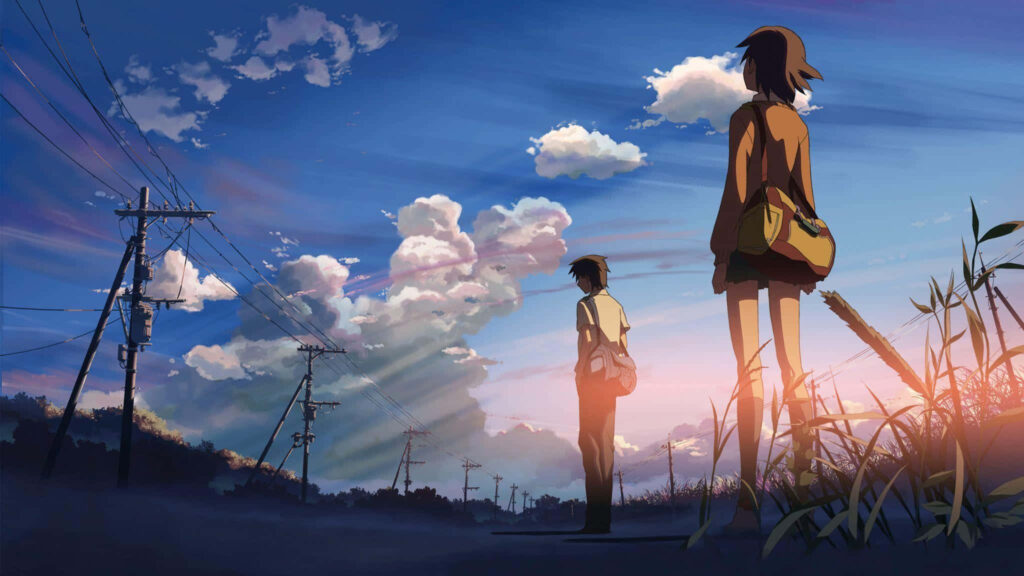 The Promise of Forever: A 2048x1152 Aesthetic Student Couple with Blue Sky Wallpaper from 5 Centimeters per Second