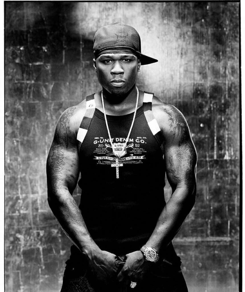 50 Cent black and white portrait rapper confident powerful style wallpaper background