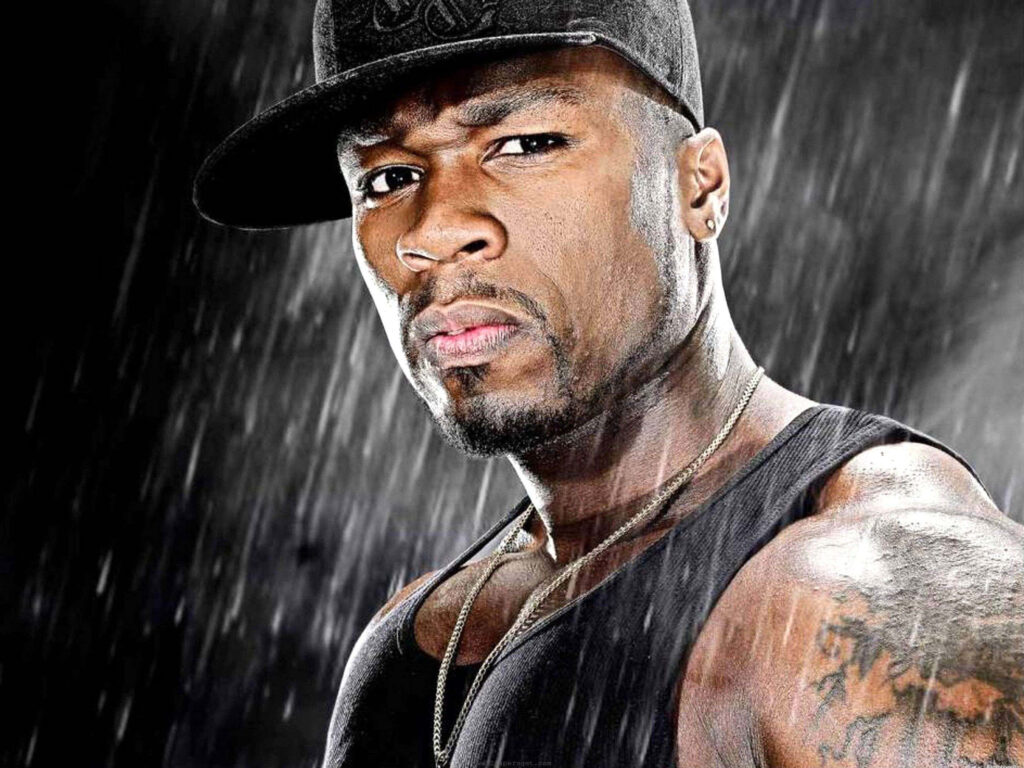 50 Cent intense pose hip hop star iconic rapper wallpaper background powerful image