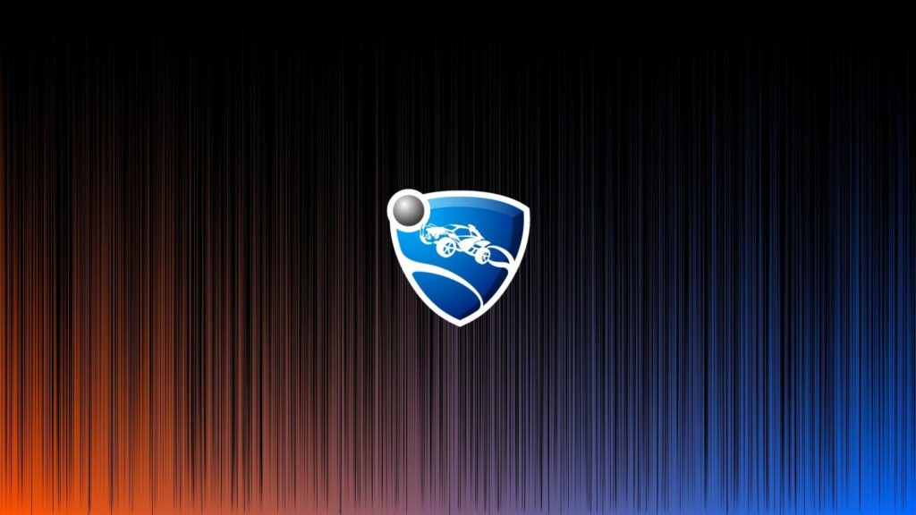 Zooming into Victory: Rocket League HD Emblem on a Black Background with Fiery Accents Wallpaper