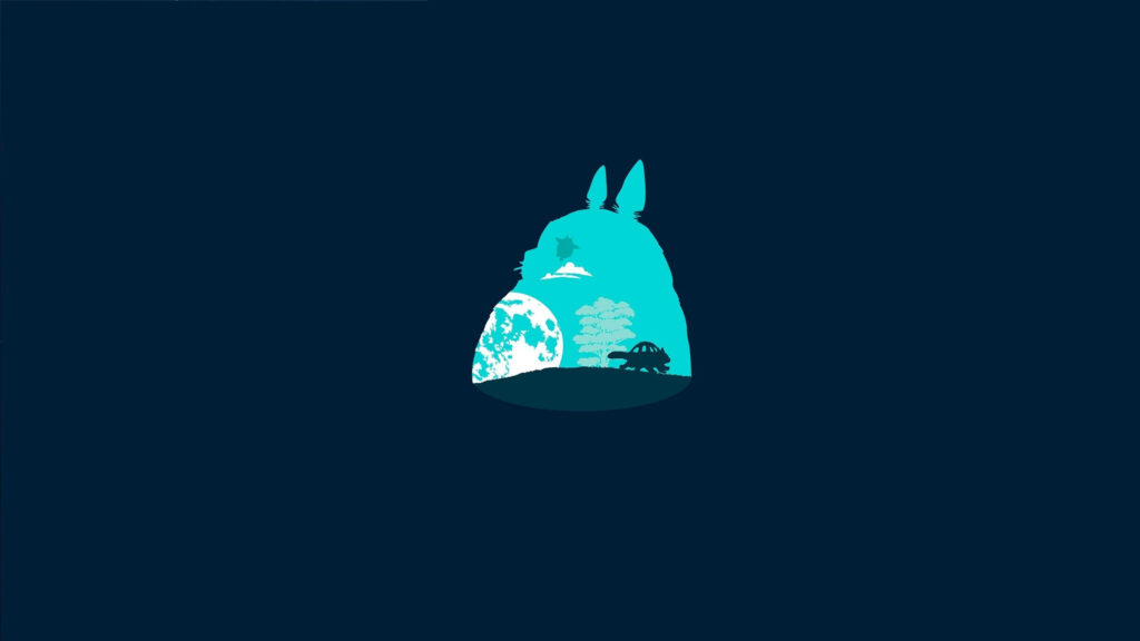 Cyan Whimsy: A Minimalist Totoro Wallpaper with Celestial Touches