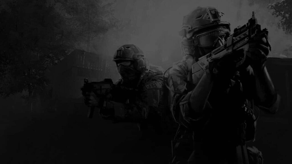 Black and White 720p Counter-Strike Global Offensive Wallpaper featuring Stealthy Counter-Terrorists in a Mysterious Setting