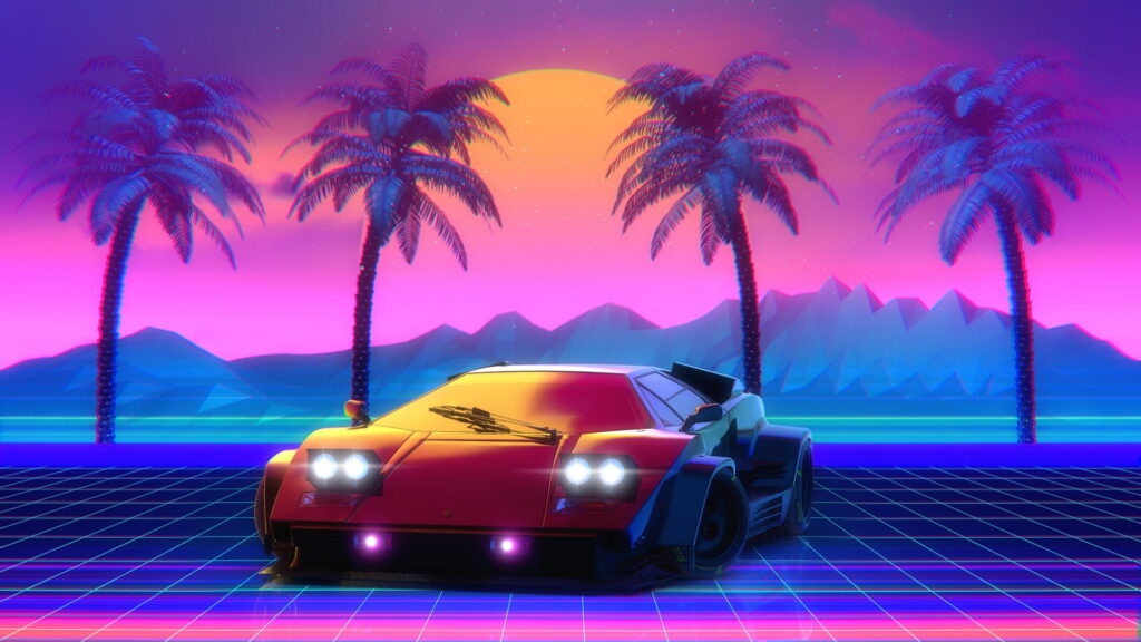 80s Neon Dreams: A Lamborghini Countach HD Wallpaper Background