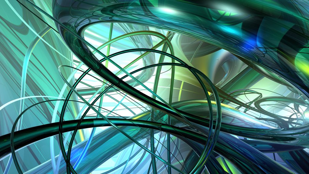 8K abstract wallpaper of glossy intertwined tubes in emerald teal turquoise with futuristic lighting