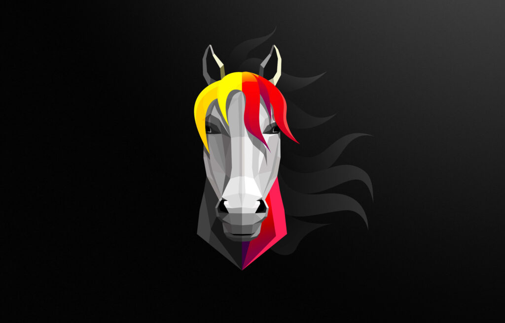 Vibrant 8K Minimalist Horse Head Wallpaper on Black Background