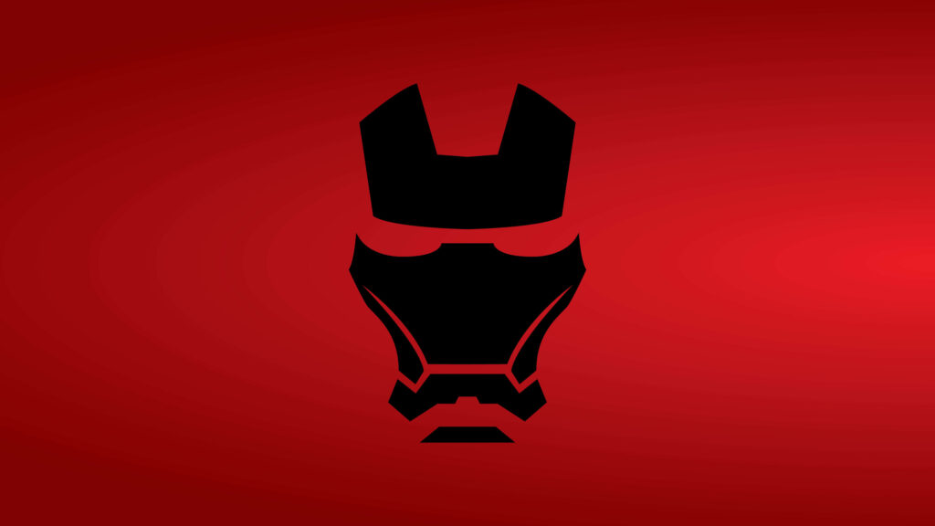 8K Minimalist Iron Man Helmet Wallpaper on Red Background