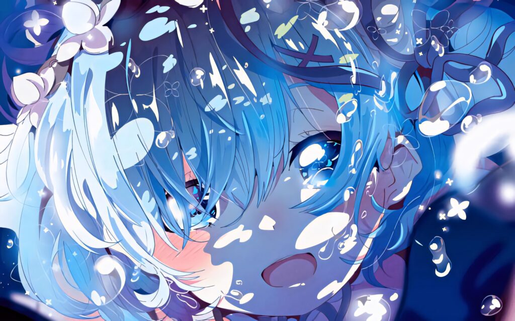 Stunning 8K Rem Anime Wallpaper - Ethereal Blue Background