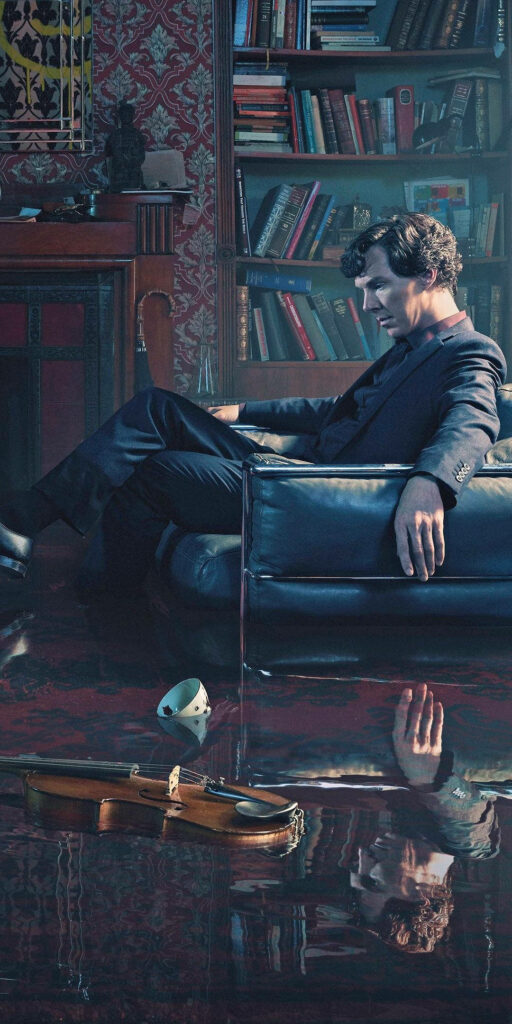 8K Sherlock Holmes Wallpaper: Thoughtful Scene in a Sophisticated Room