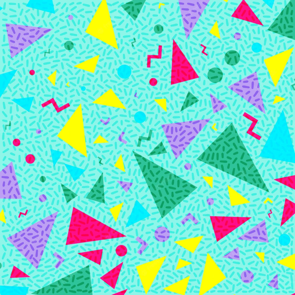 Vibrant 90s Style Carpet Wallpaper with Colorful Geometric Patterns