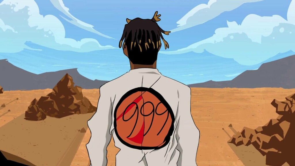 Riding towards the Future: Juice Wrld Soars Beyond the Horizon with the Iconic 999 Logo Wallpaper