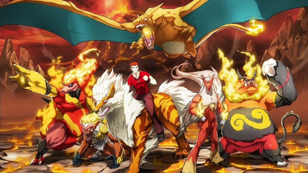 The Fiery Pokémon Trainer and his Loyal Arcanine Riding Partner Wallpaper