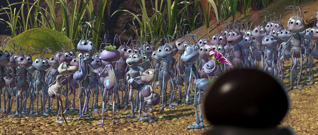 A Bugs Life wallpaper showing a lively ant colony with vibrant animated characters background