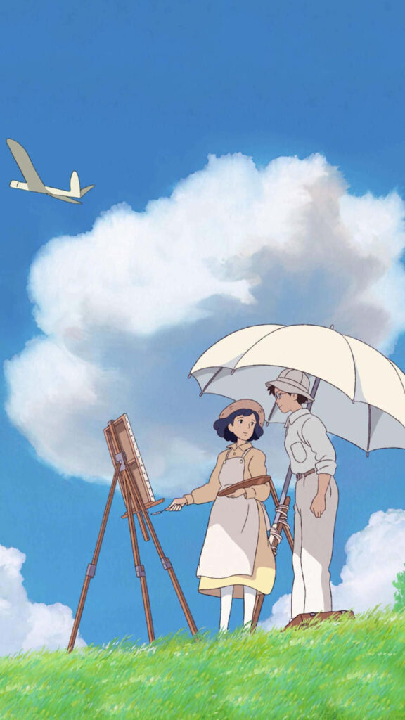 The Serene Encounter: Nahoko and Jiro in the Enchanting World of The Wind Rises Wallpaper in QHD 2K 1536x2732 Resolution