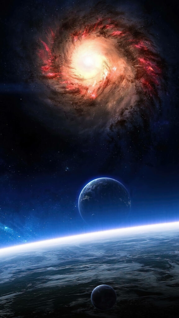 Stellar Majesty: 4k Space Background for Phone - Enchanting Galaxy Embraces Celestial Planets Wallpaper
