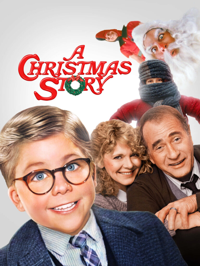 A Christmas Story vibrant character poster with Ralphie and family festive holiday wallpaper background