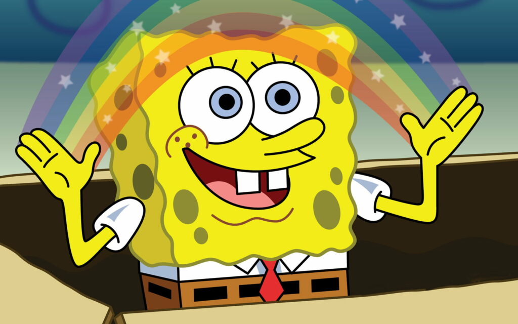 Spongebob's Colorful Imagination Journey: Vivid Rainbow Inflamed Sponge Bliss Wallpaper