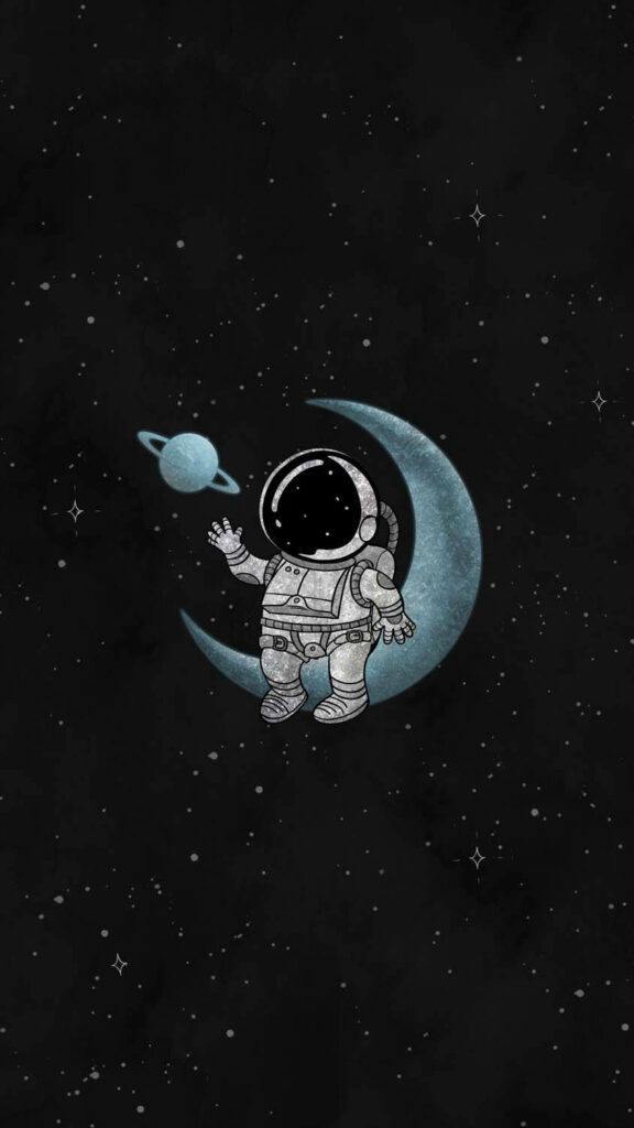 Adventurous Cartoon Astronaut Embarking on an Interplanetary Journey from the Moon Wallpaper