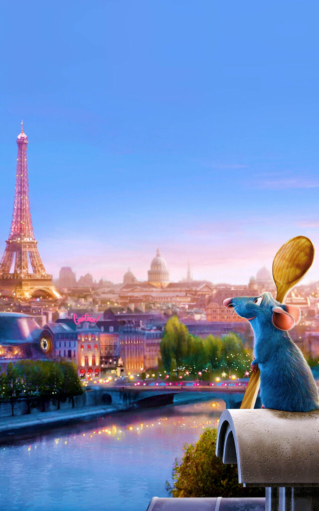 Whisked Away by Remy: A Stunning Mobile Wallpaper of the Gourmet Chef Amidst the Eiffel Tower