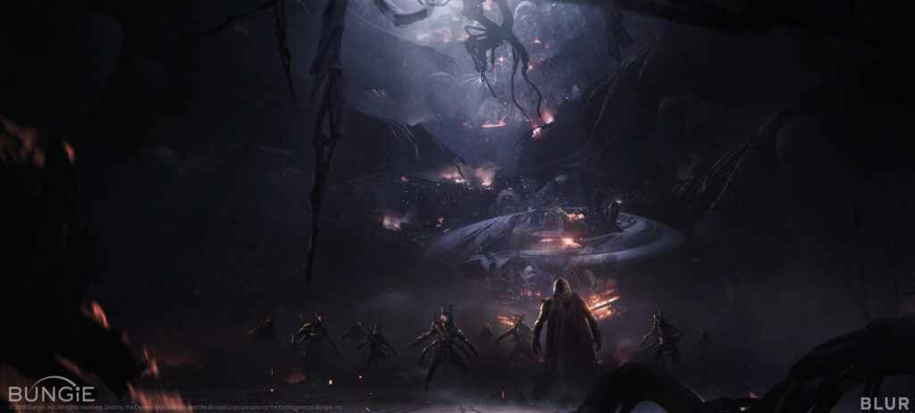 Embark on a Glimpse into the Sinister Hive Stronghold: An Exo Player Confronts the Alien Race in Destiny's Menacing 4k Landscape Wallpaper