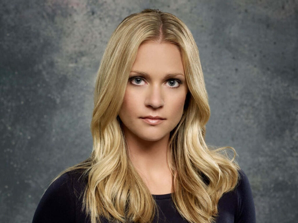 A J Cook elegant blonde hair soft waves textured background stunning sophisticated wallpaper