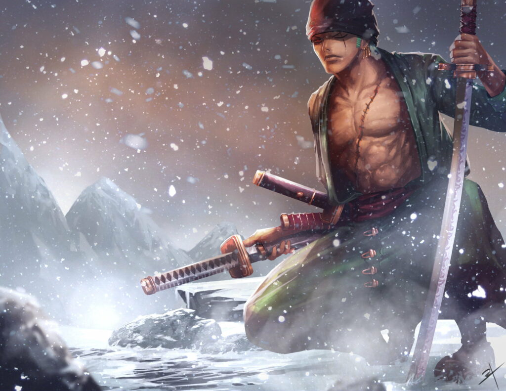 The Legendary Zoro: A Majestic Samurai Swordsman from One Piece! Wallpaper