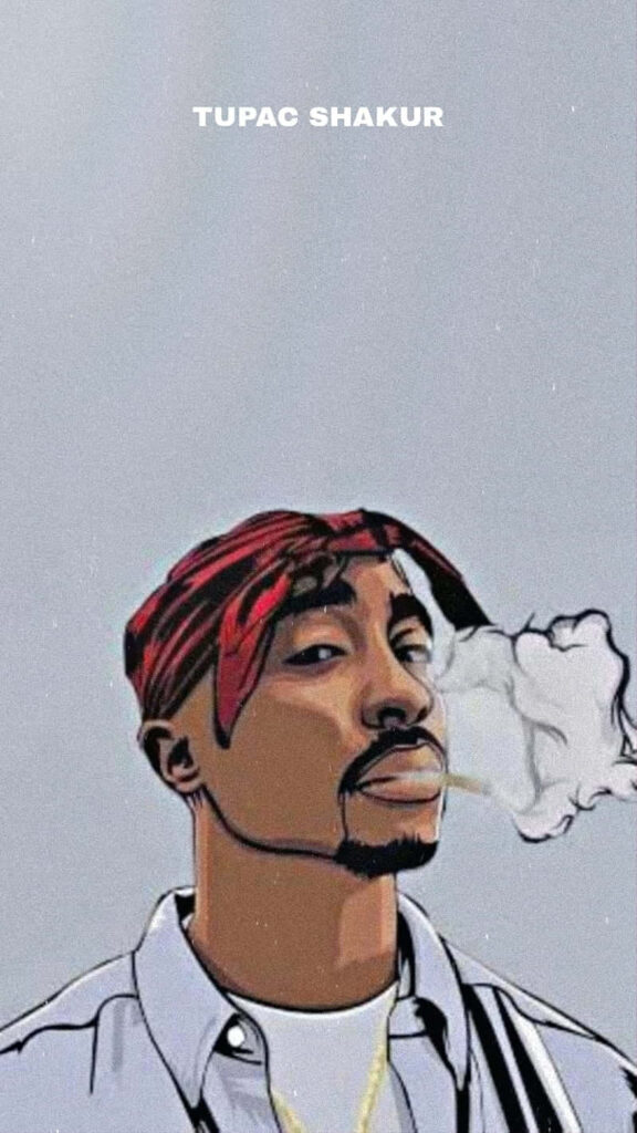 Eternal Melodies: Tupac Shakur Radiates Resilience in Radiant Harmony Wallpaper