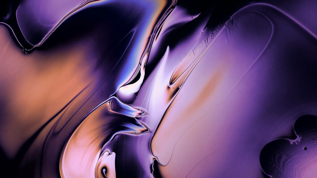 Vivid 4D Ultra HD abstract wallpaper of swirling purple gold and peach liquid silk waves