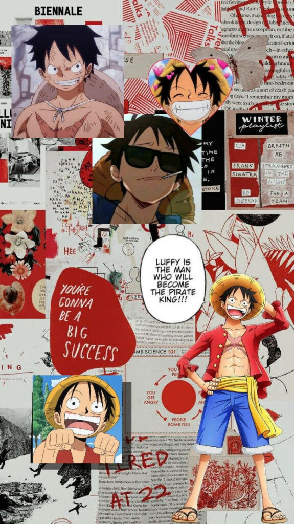 Vibrant One Piece Mosaic: A Captivating Luffy Aesthetic Masterpiece Wallpaper