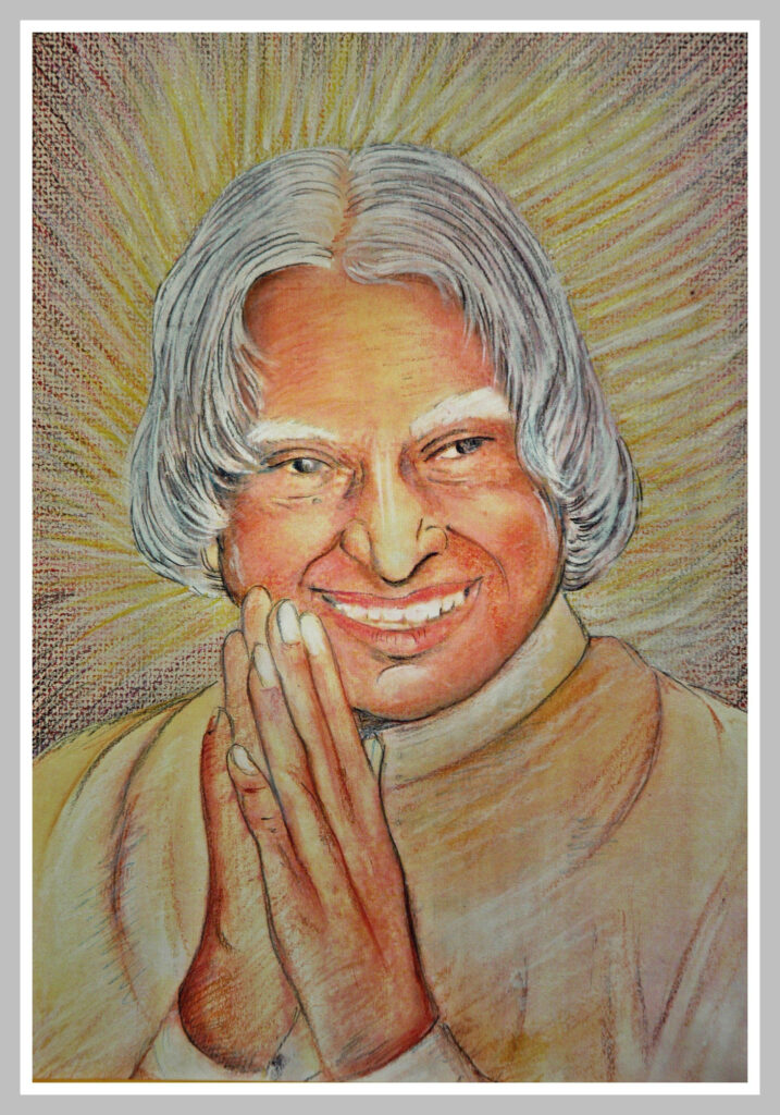 HD portrait of A P J Abdul Kalam smiling with folded hands symbolizing humility and inspiration Wallpaper