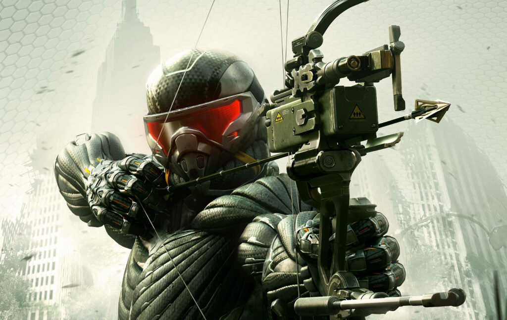 The Prophet's Epic Archery: Unleashing the Predator Bow Amidst Urban Decay Wallpaper