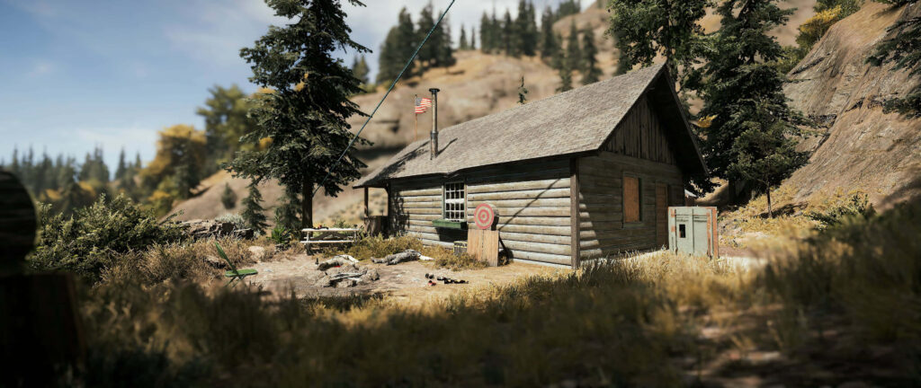 Majestic Serenity: A Rustic Abode Nestled at the Mountain's Base - Far Cry 5 4k Wallpaper
