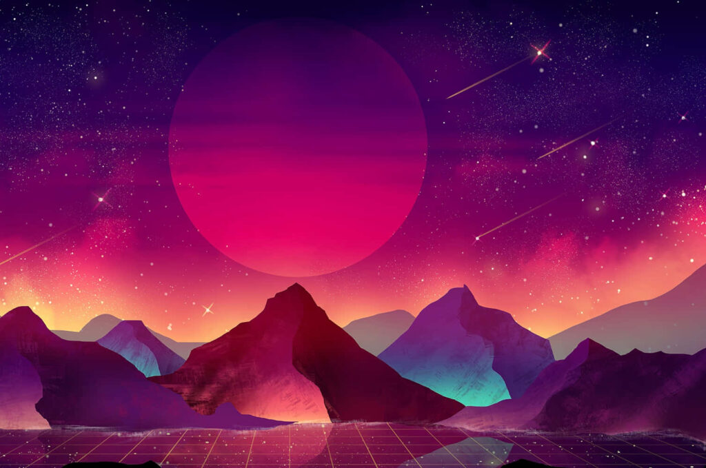 Interstellar Doge: A Nostalgic Journey Blending Past and Future in Vaporwave Art Wallpaper