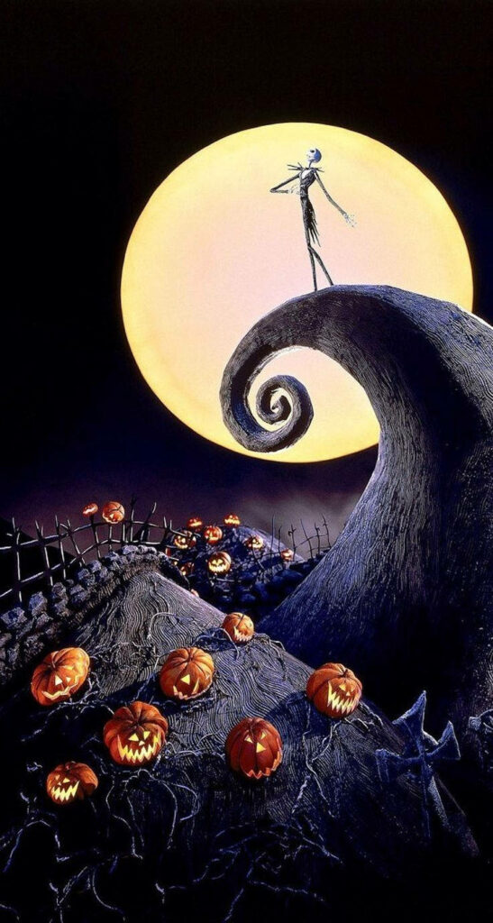 The Spooky Delight of Tim Burton's Nightmare Before Christmas Adorns This Halloween-Themed Phone Wallpaper